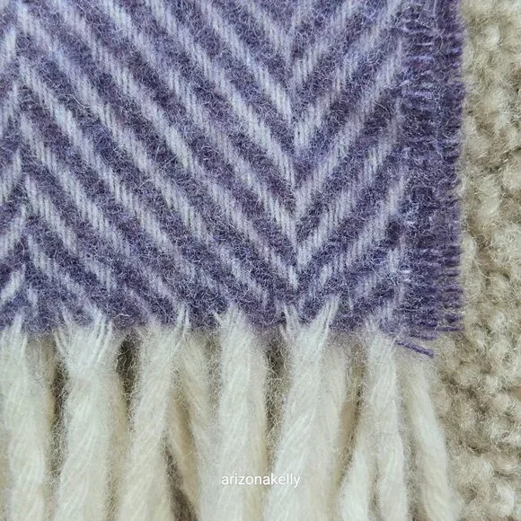 NWT Moon Merino Wool Herringbone Throw Blanket Purple Clover - Picture 6 of 15